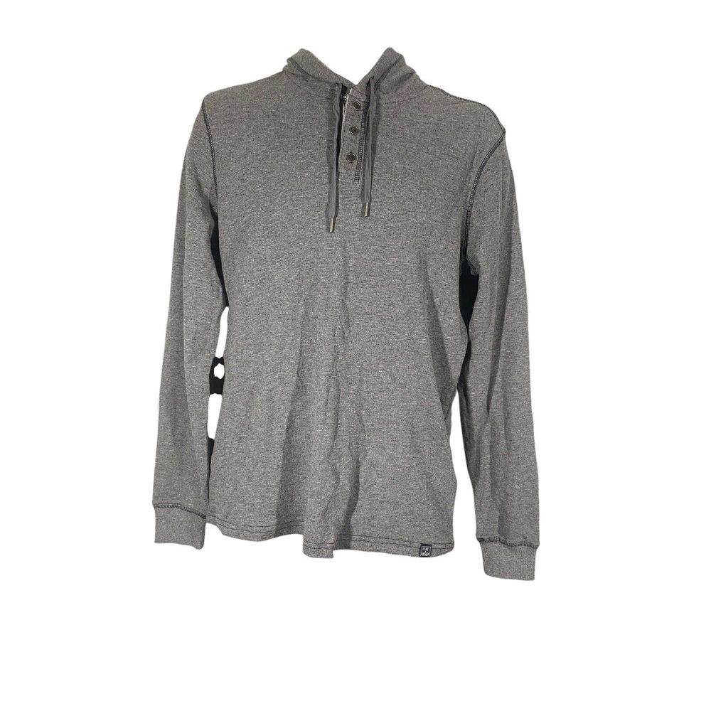 Flag‎ &Anthem Mens Hoodie Pullover 1/4 Buttons Neck Ties Gray Size Small